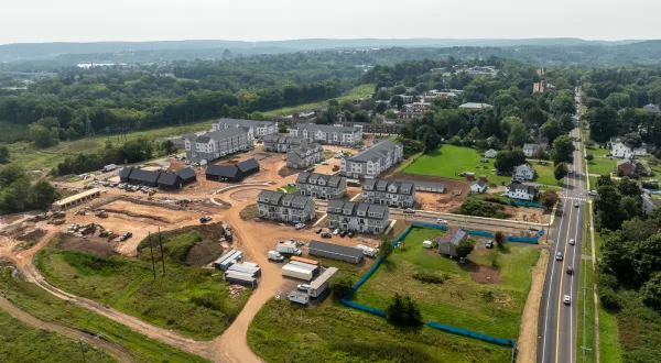 Sweeney, drone image of residential job site, connecticut