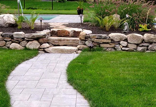 Poolside landscaping in Falmouth Maine