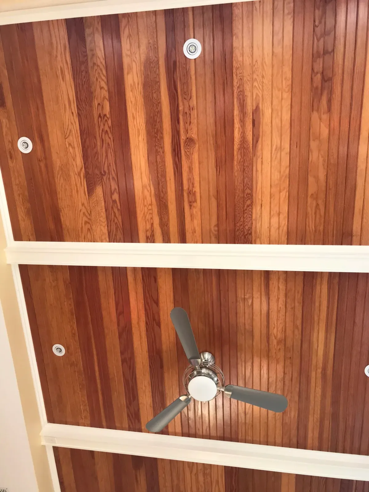 Beadboard ceiling with coffers
