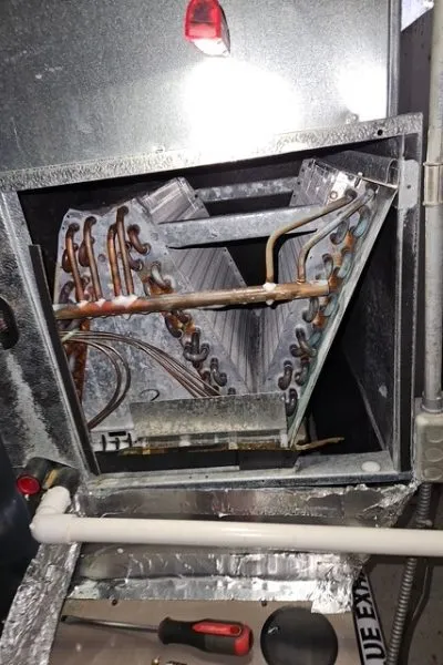 Open HVAC evaporator coil with copper tubing