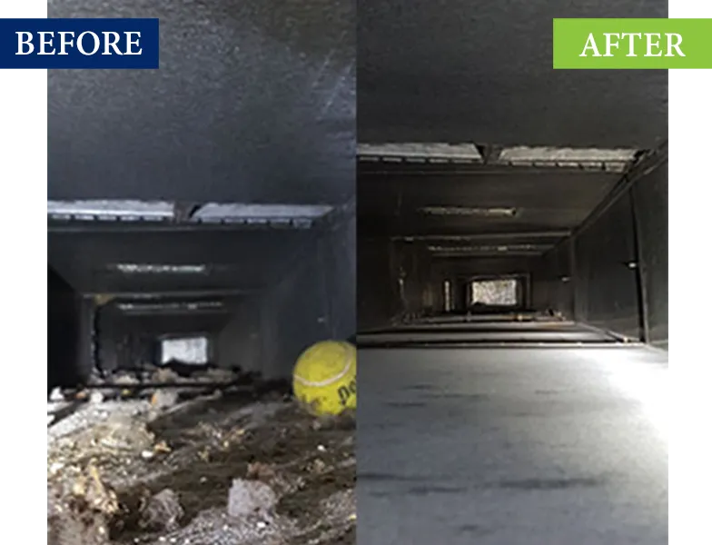 Showing before and after results of Anderson Air duct cleaning services
