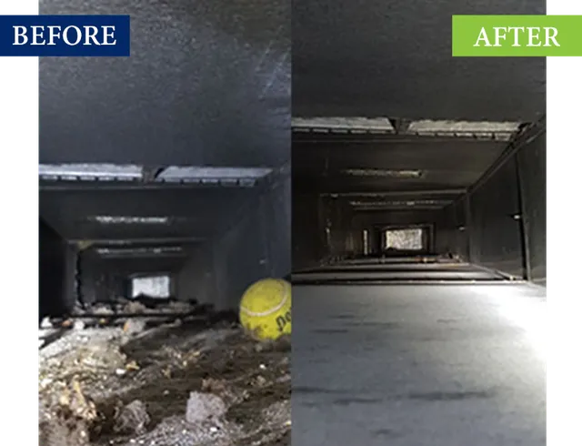 Showing before and after results of Anderson Air duct cleaning services