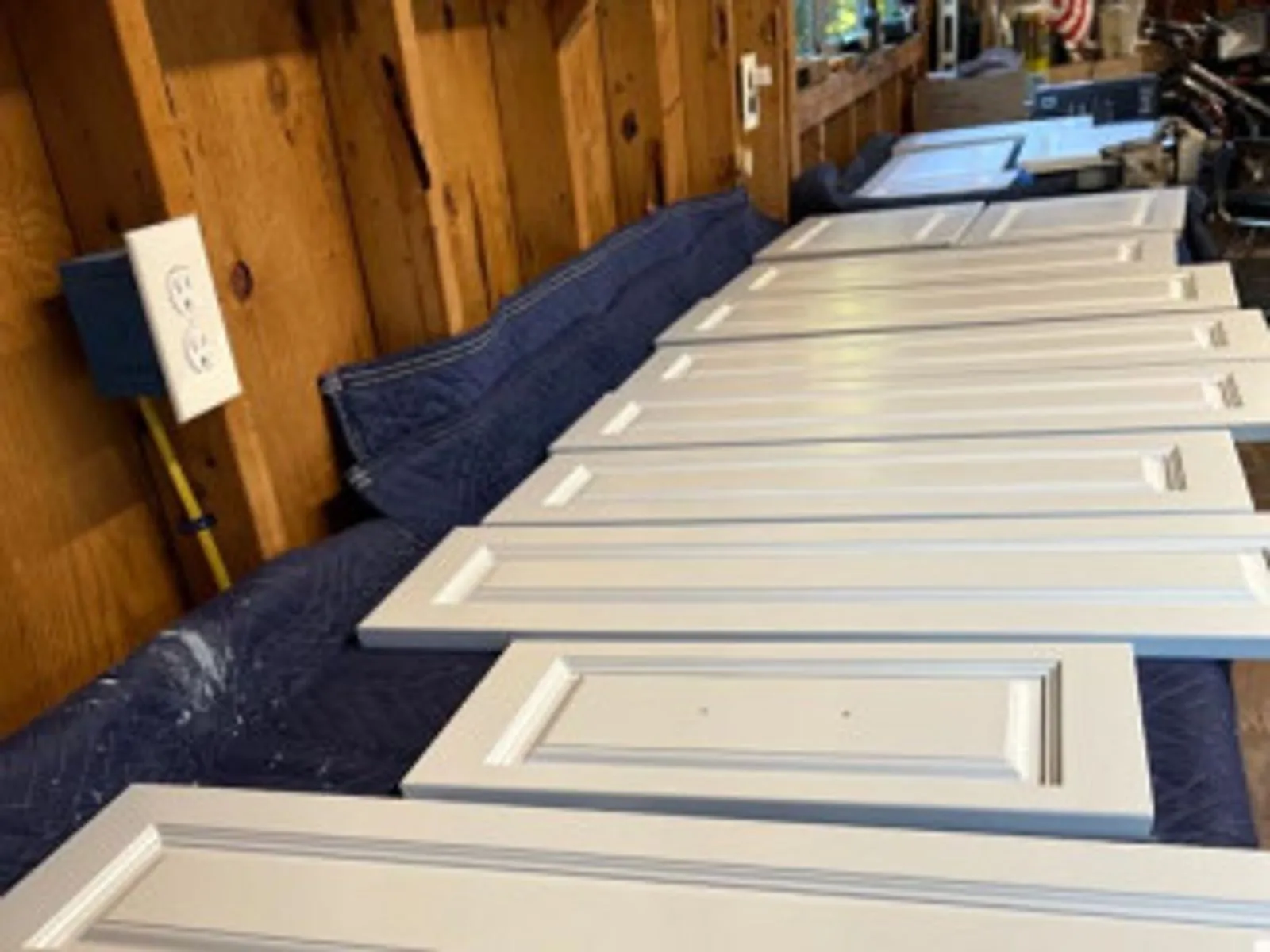Cabinet doors prepped and sprayed in the shop