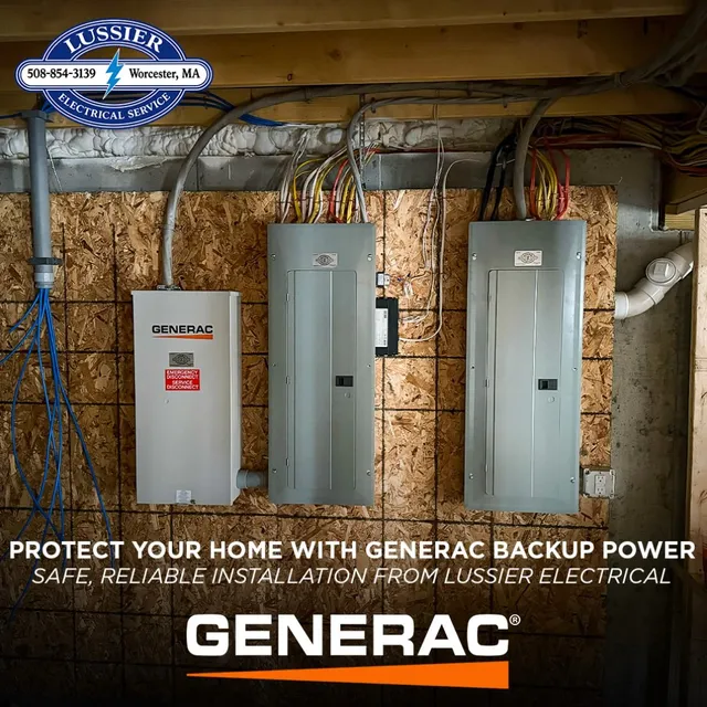 Protect your home with dependable Generac backup power and professional installation from Lussier Electrical. Call (508) 854-3139 to learn more.