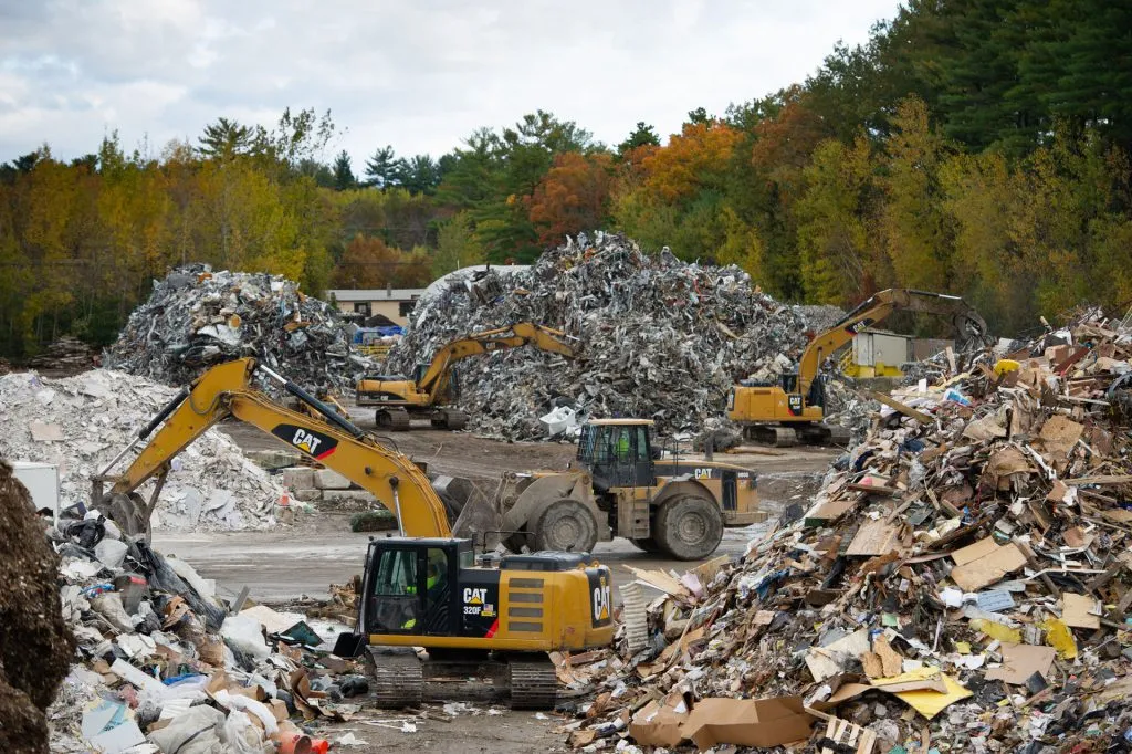 Construction debris recycling at Northeast Recycling site in New England.