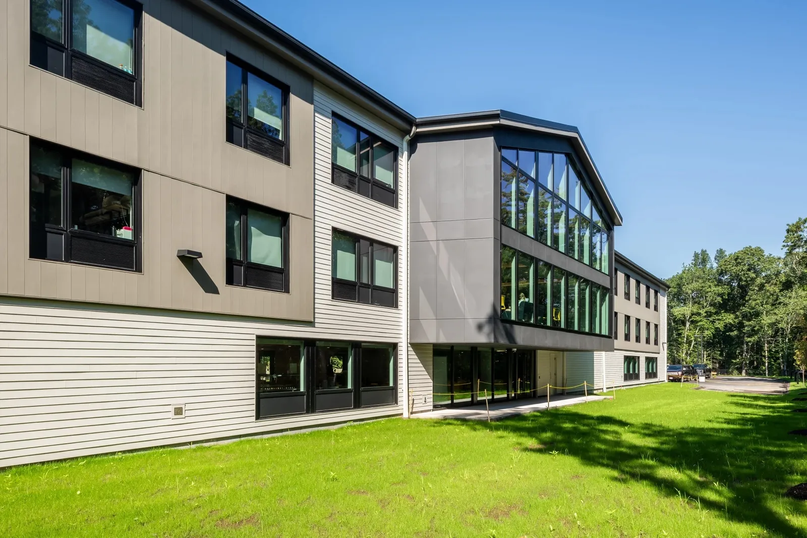 Rear exterior and grounds of the dormitory
