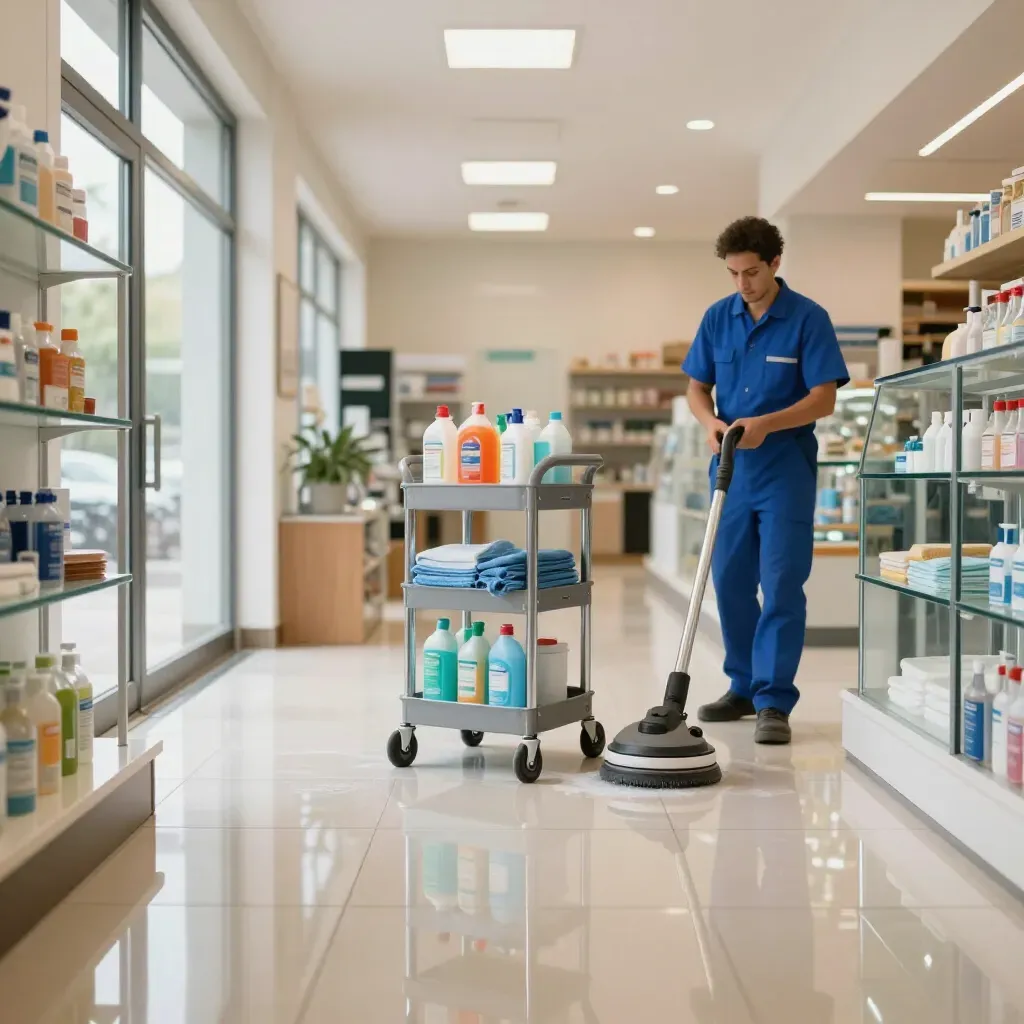 A business cleaning crew maintaining a spotless commercial space.