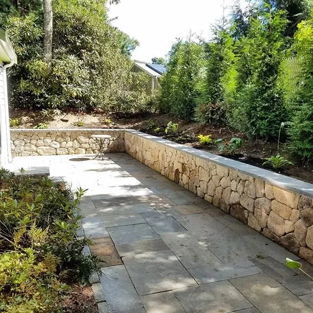 Series of before and after shots from our Lake Elizabeth project. 
Natural cleft bluestone patio, native fieldstone retaining wall with dry tuck finish and rock faced bluestone cap. 
Awesome collaboration with Mike Takach and his crew at Earth &amp;