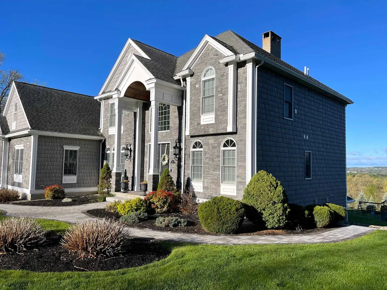 Residential home with gutters