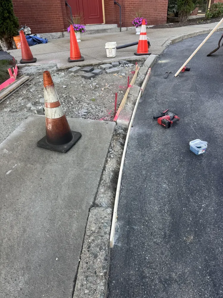 Fresh concrete edge during installation