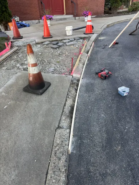 Fresh concrete edge during installation