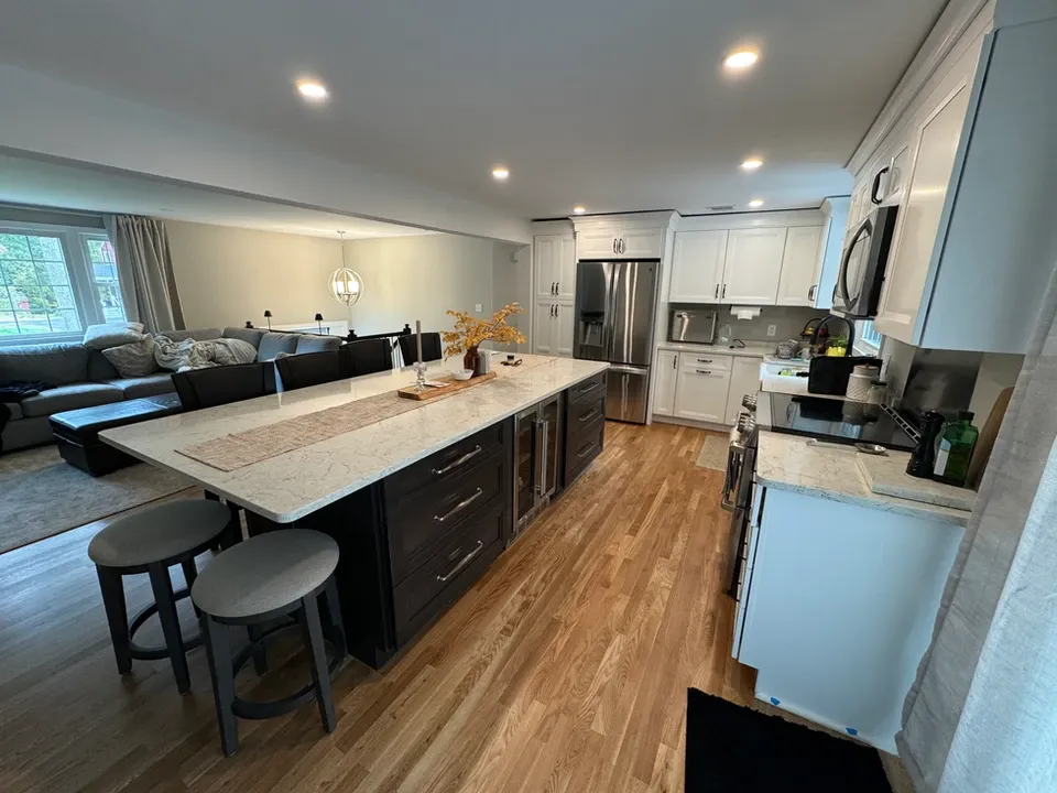 Modern open-plan kitchen and living area with island