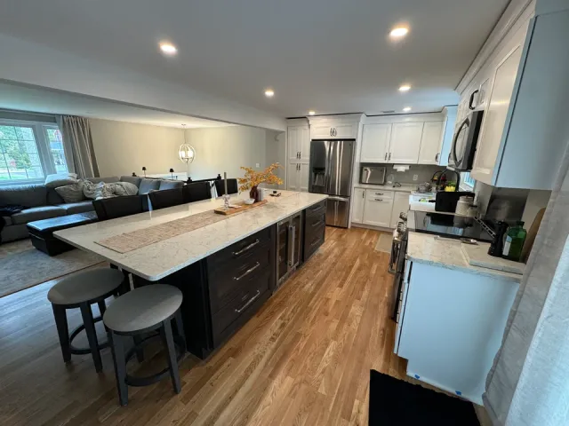 Modern open-plan kitchen and living area with island