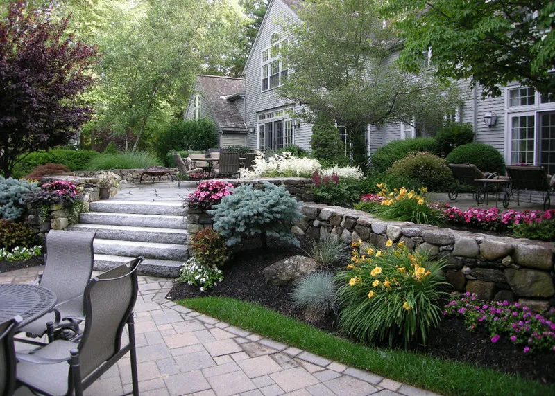 Bluestone patio with garden beds