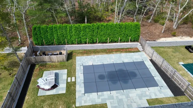 Arborvitae privacy screen at the property edge