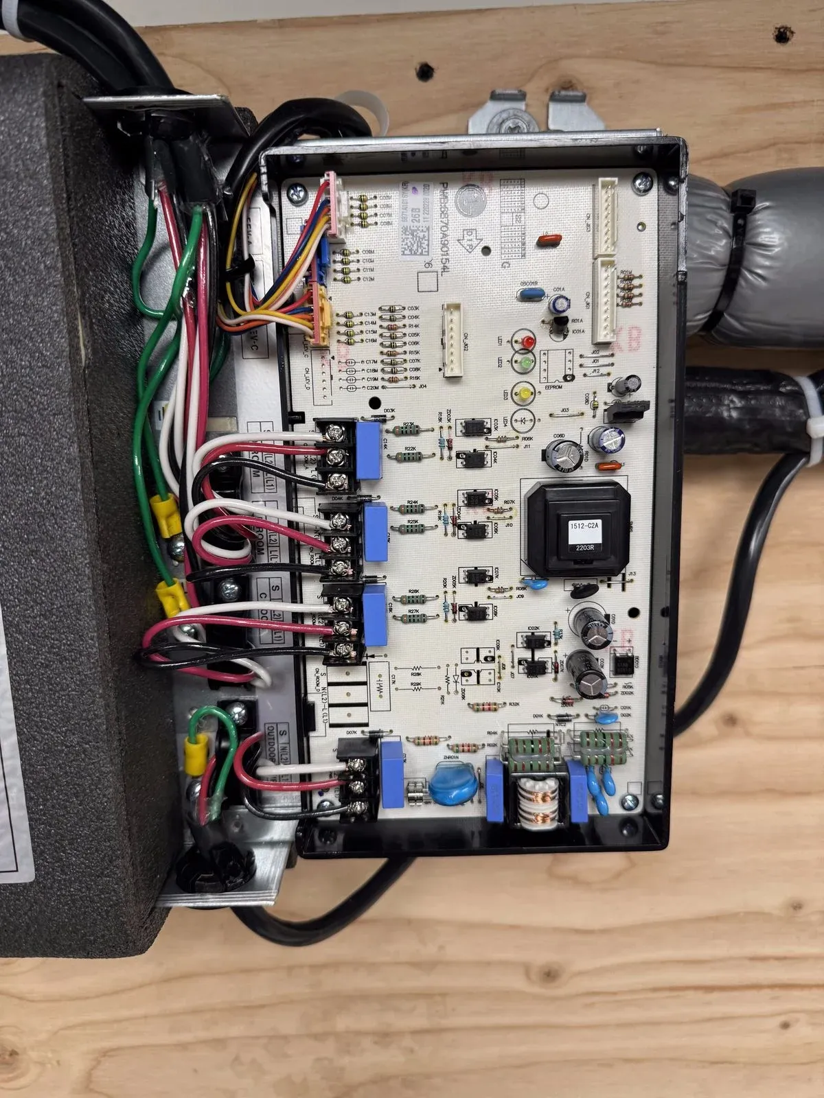 Professional electrical control board wiring with multi-colored wire connections