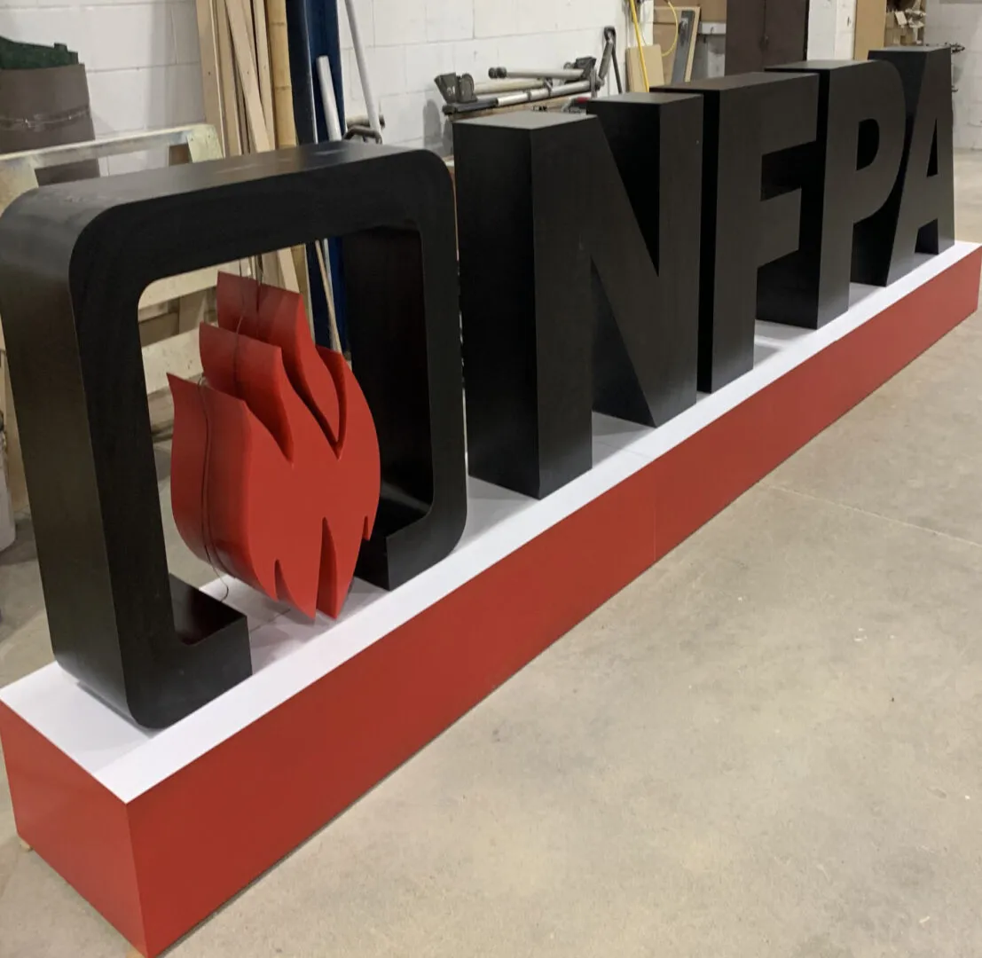 Large NFPA sign with red flame logo