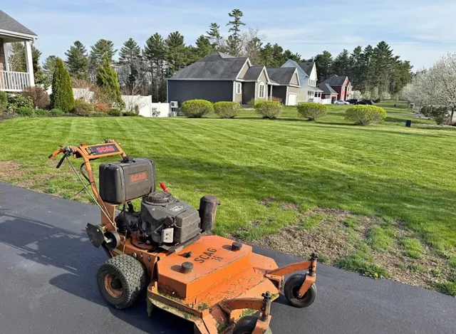 Professional lawn mowing with SCAG mower