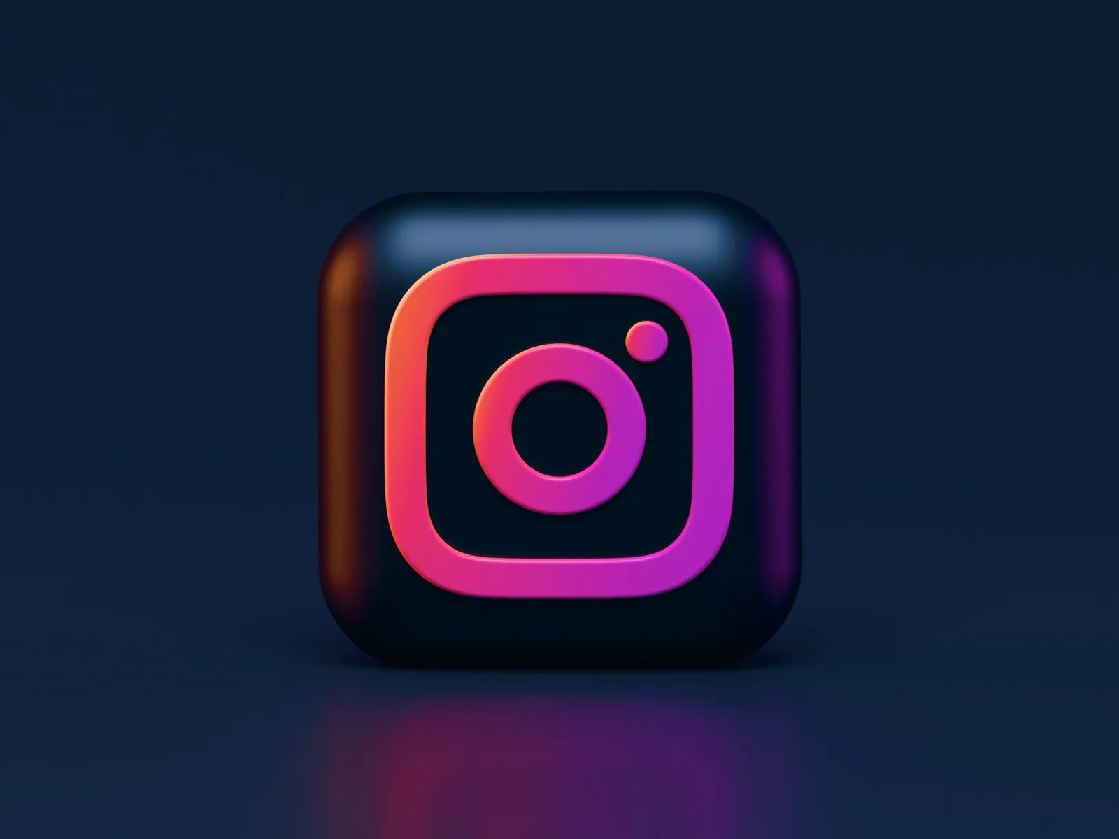 3D rendered icon of the Instagram logo with a black background