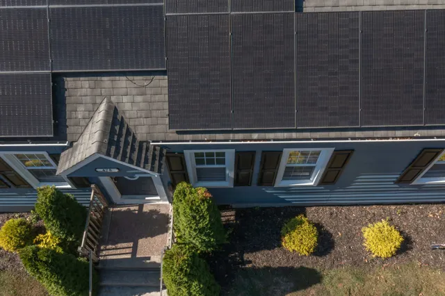 Aerial of new roof with solar panels