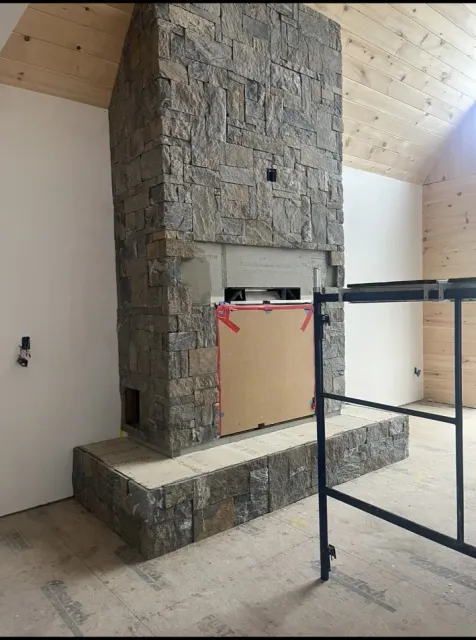 indoor stone fireplace masonry build