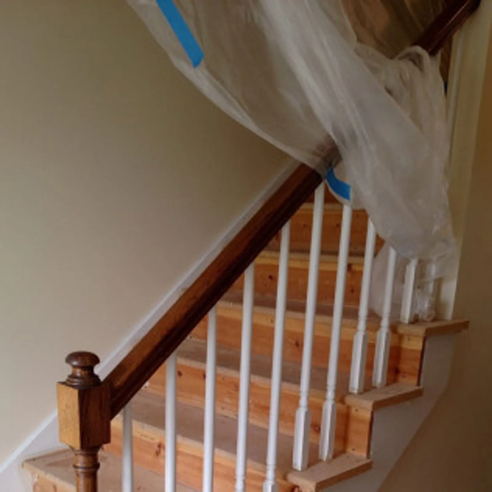 Interior stairwell prep with masking and drop protection