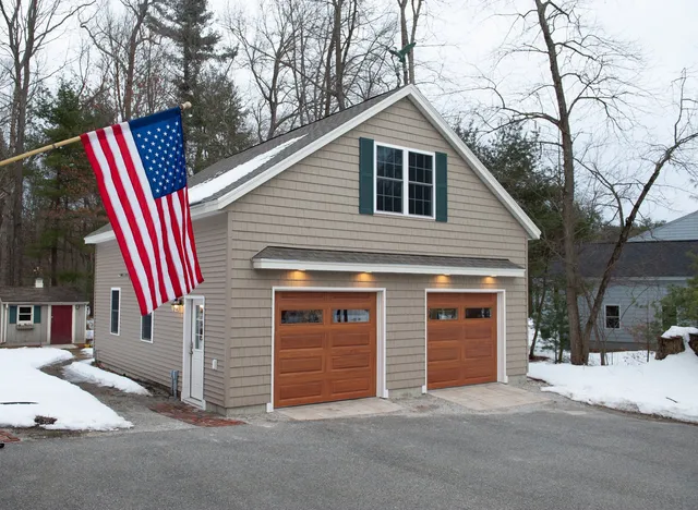 Detached two-car garage with second-story space, built by LeClerc and Son