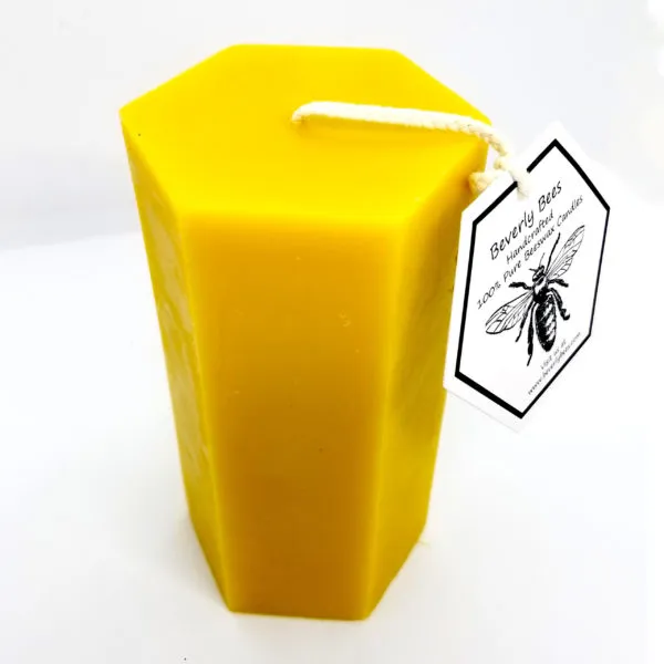 Large Hexagon Pillar Beeswax Candle