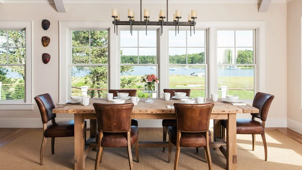 dining room with water view