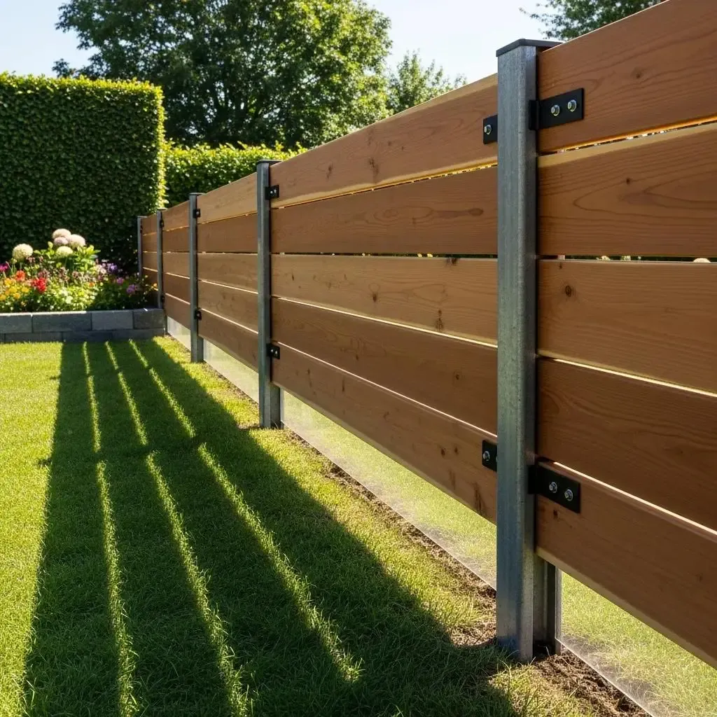 Olympic Fence wood-on-steel privacy fence installation in a Newburyport backyard, showcasing durability and coastal protection.