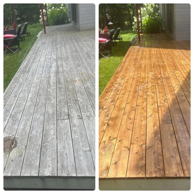 Wood deck restoration before and after