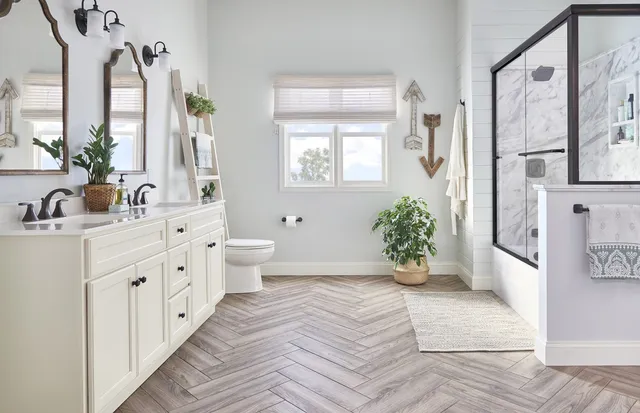 White Calcutta Transitional Bathroom