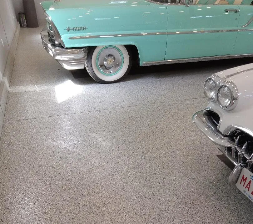 Epoxy garage floor, color flakes