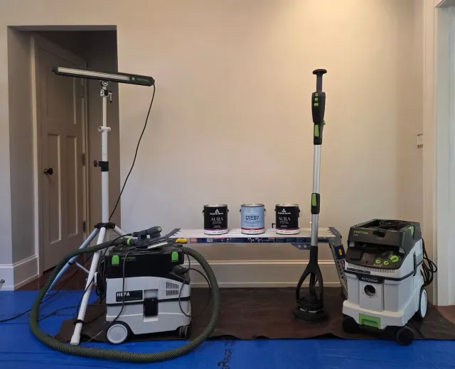 A collection of painting equipment