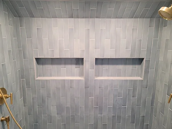 Gray tile in shower in Ashland, MA