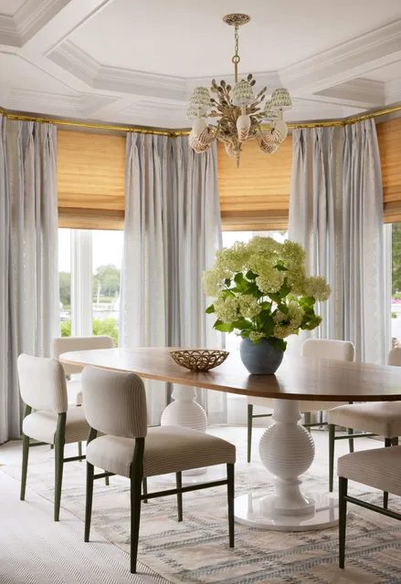 Each room in this renovation has a character all its own, beginning with the light-filled breakfast room and its beautifully detailed ceiling. Throughout the home, thoughtful millwork creates both distinction and continuity, from coffered ceilings and graceful arched openings to custom cabinetry, paneled walls, detailed moldings, and a statement fireplace surround. Every element was carefully crafted to complement the personality of its space while bringing the entire home together.

Interior Design: Ariel Okin
Photography: Donna Dotan