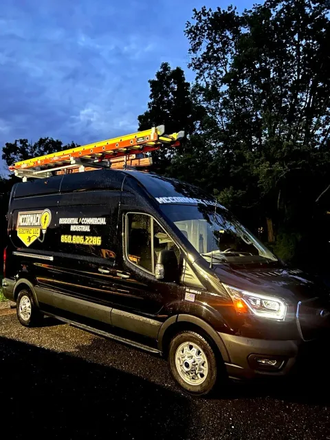 A McCormack Electric Van at dusk