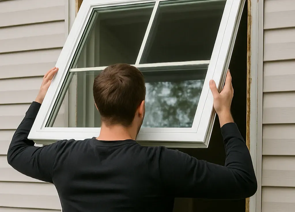 Hillside Home Services team member installs a new window on residential home in Western Massachusetts