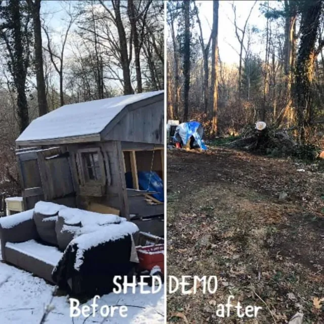 Shed demolition, before & after