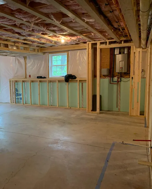 Freshly stained interior door and wood trim