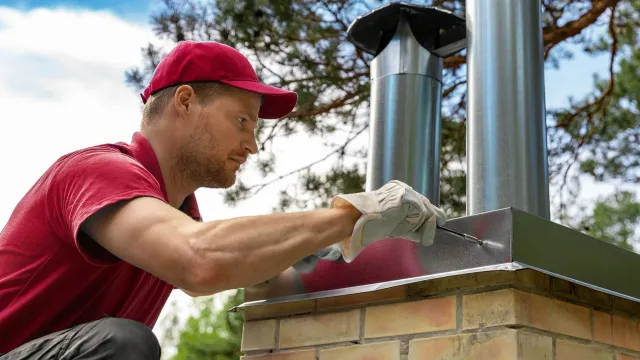Man installing chimney cap
