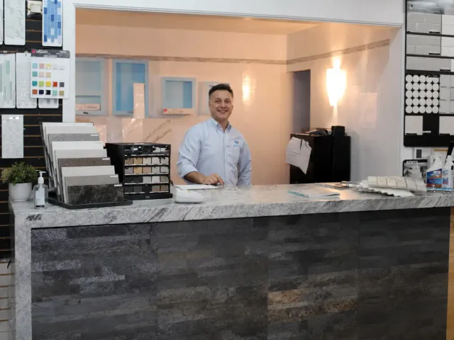 Customer service representative in the Watertown countertop showroom
