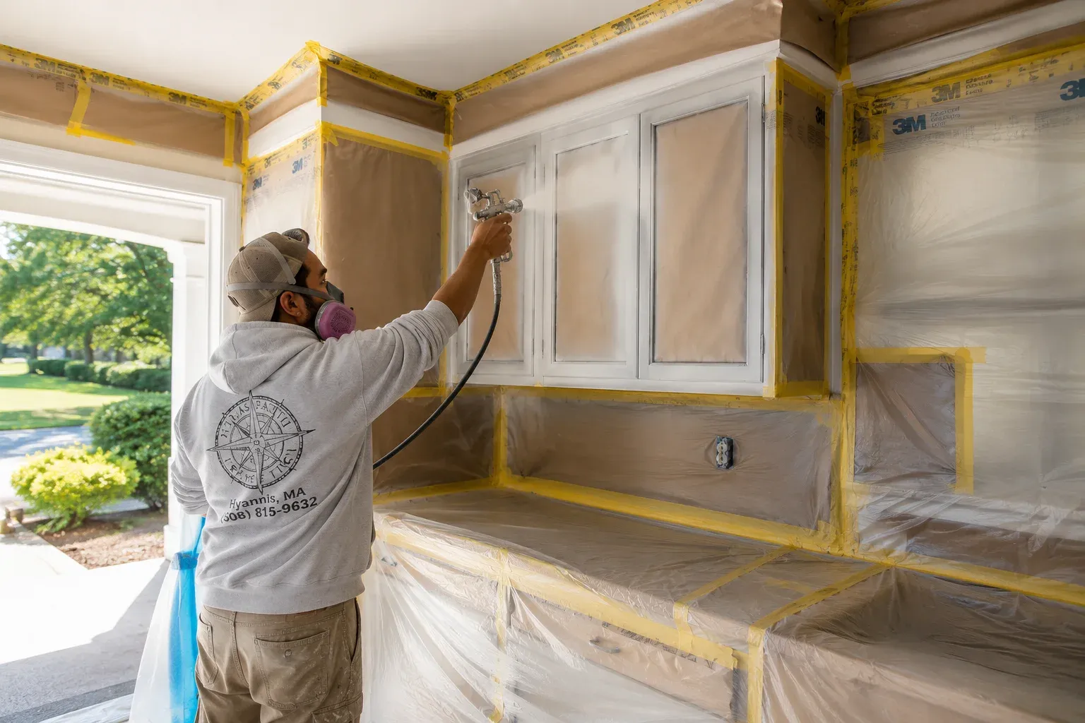 Cabinet refinishing preparation in Hyannis Cape Cod