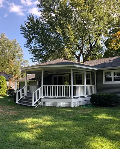 Covered deck, roof over deck, octagon deck, trex decking, composite decking, pvc white railings, rear deck addition, deck lattice, decks in western massachusetts, decks in western ma, deck contractor in western ma, deck builder, deck builder in Western MA