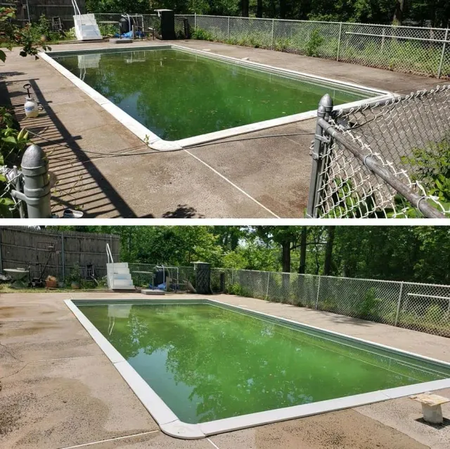 A before and after picture of a swimming pool