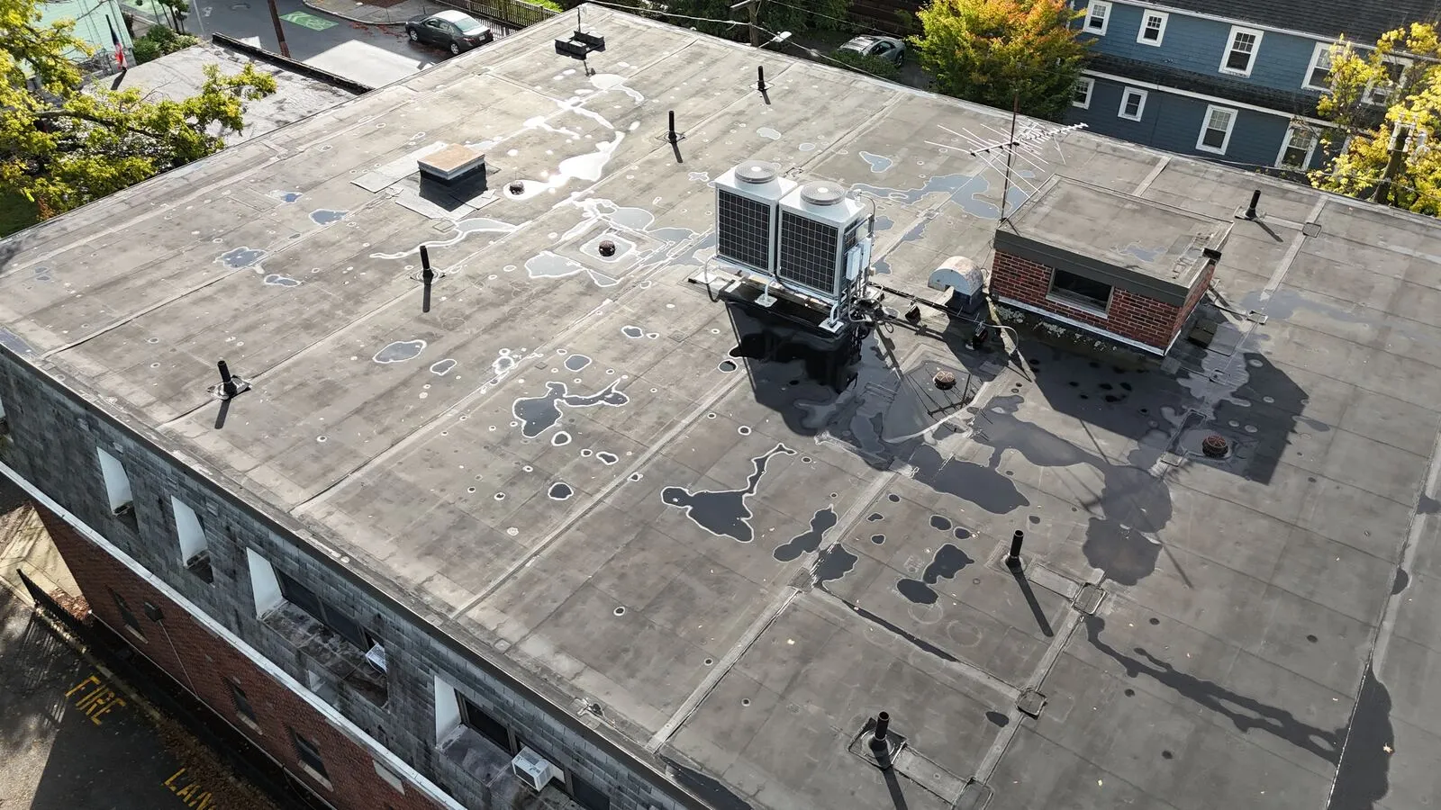 Drone documentation of a completed architectural shingle installation. Every roof we touch is photographed top-down at com...