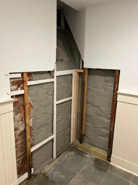 old masonry foundation repair with mortar joint rebuild and waterproofing in Norwalk, CT — after