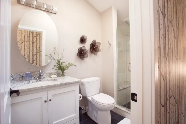 bathroom with skylight in two-story addition