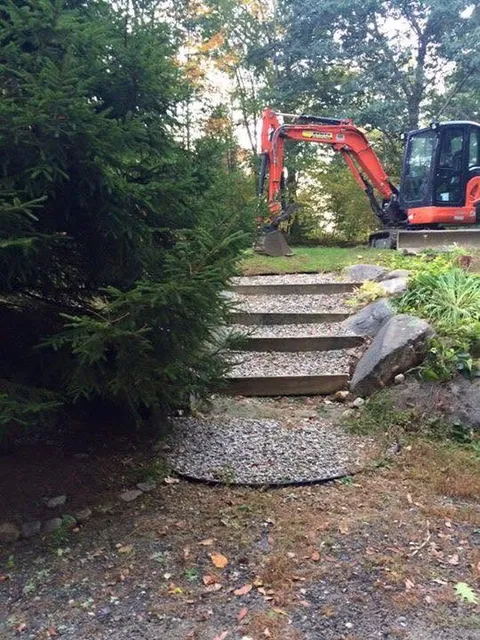 Natural stone step path through plantings