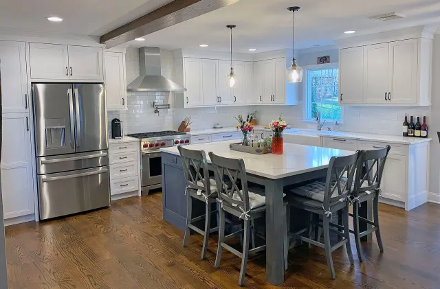 Custom kitchen cabinetry built and installed by Cross River Cabinetry